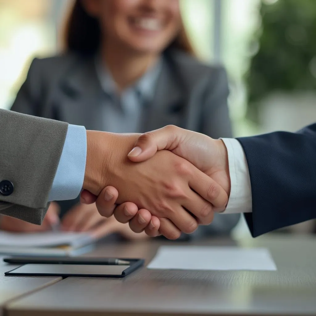 Apretón de manos entre consultor y cliente